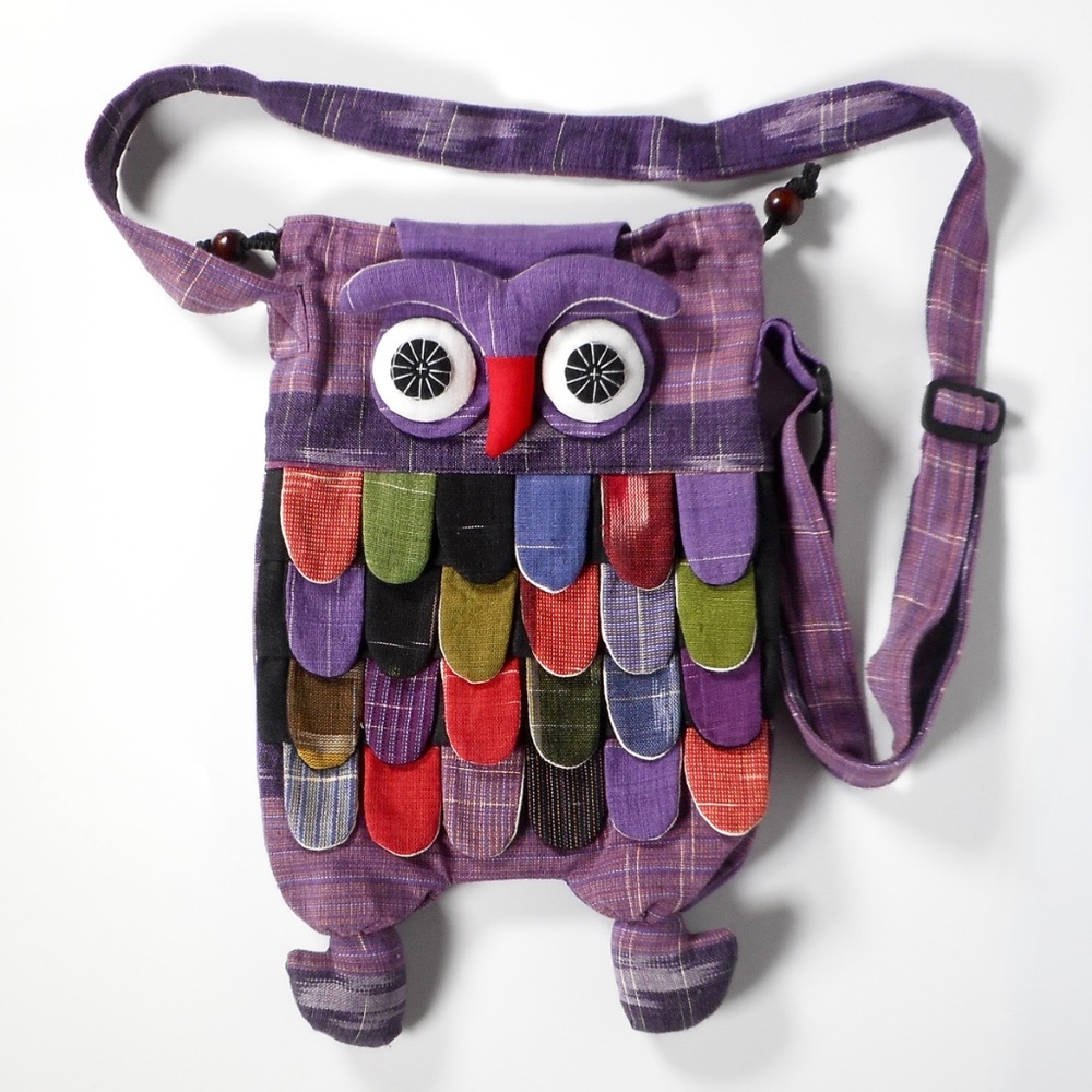 Owl Patchwork Handmade Crossbody Bag Pouch‎ Colorful Anthropomorphic Fabric XLNT